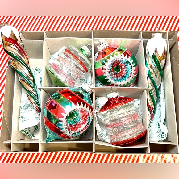 6 Radko Christmas Glass Ornaments Icicles Reflector Beehive Shape Tinsel Inside - Picture 4 of 13